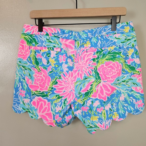 Lilly Pulitzer Buttercup Stretch Shorts sz 10 Zanzibar Blue Pink‎ Scallop - Picture 4 of 6